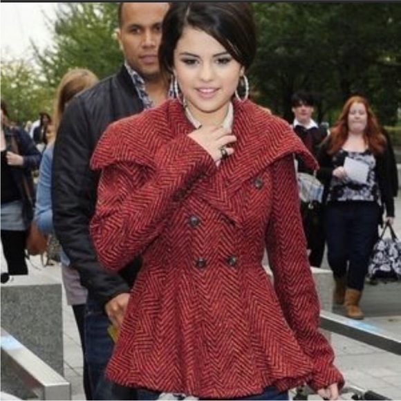 Free People Brown Metallic Patricia Pea Coat Chevron Tweed Peplum Ruffle Jacket - Picture 8 of 15